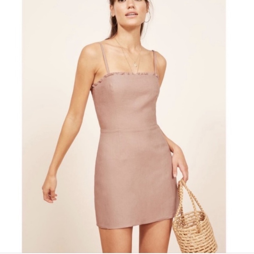 Reformation Ava Ruffle Linen Mini Dress
